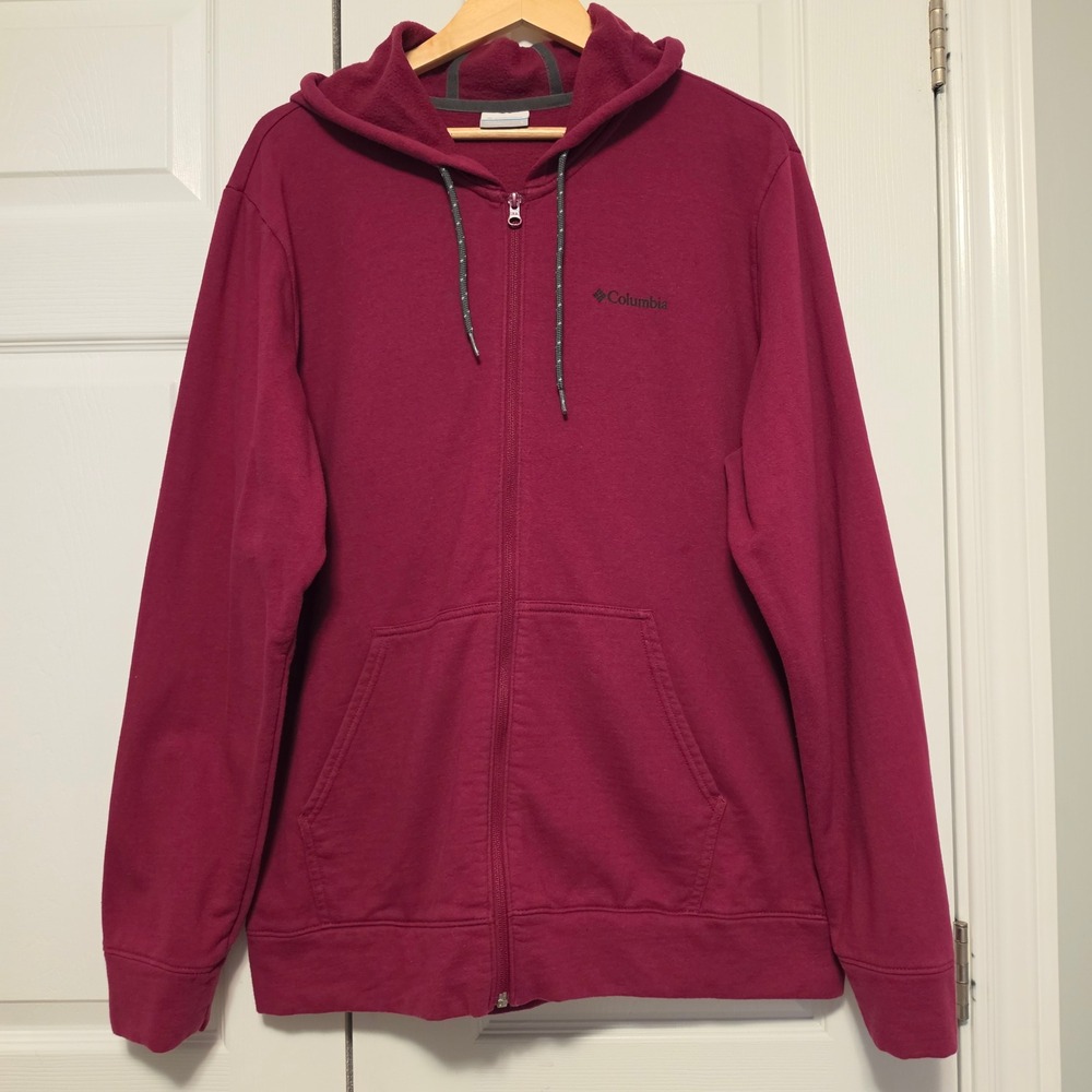 Columbia Solid Full Zip Fleece Hoodie Burgundy Size XL